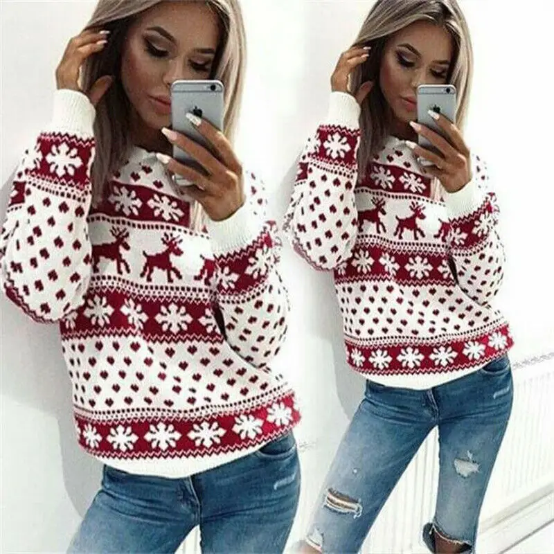 Women Hoodie Sweatshirt Lady Long Sleeve O-Neck Pullover Casual Loose Tops Christmas Xmas Party Hoodies