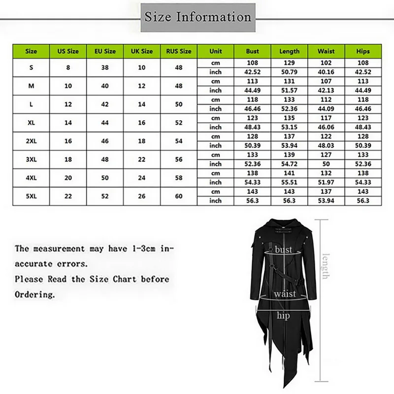

Men Gothic Style Hip Hop Trench Coat Hooded Cloak Men's Irregular Design Long Cardigan Street Punk Vintage Jackets