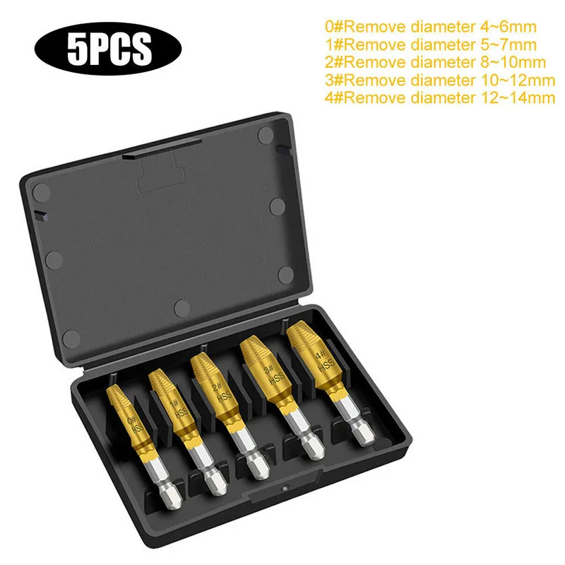 

5 Pieces Damaged Screw Extractor Drill Bit Set Stripped Broken Screw Bolt Remover Extractor Easily Take Out Demolition Tools Kit