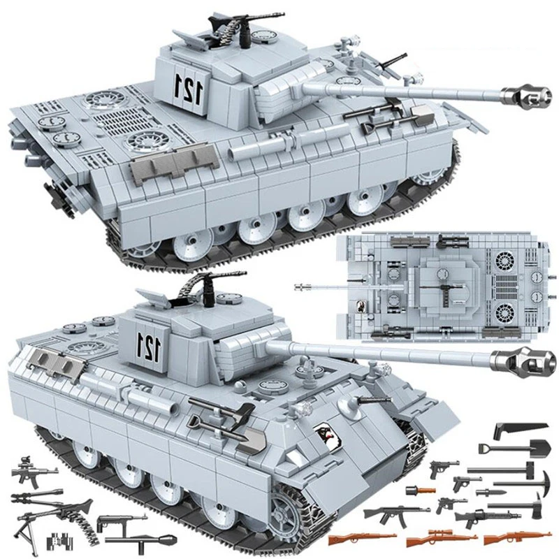 

990 шт. Танк Пантеры Второй мировой войны 121 большая модель строительные блоки кирпичи армейский солдат оружие военные игрушки для детей Пода...