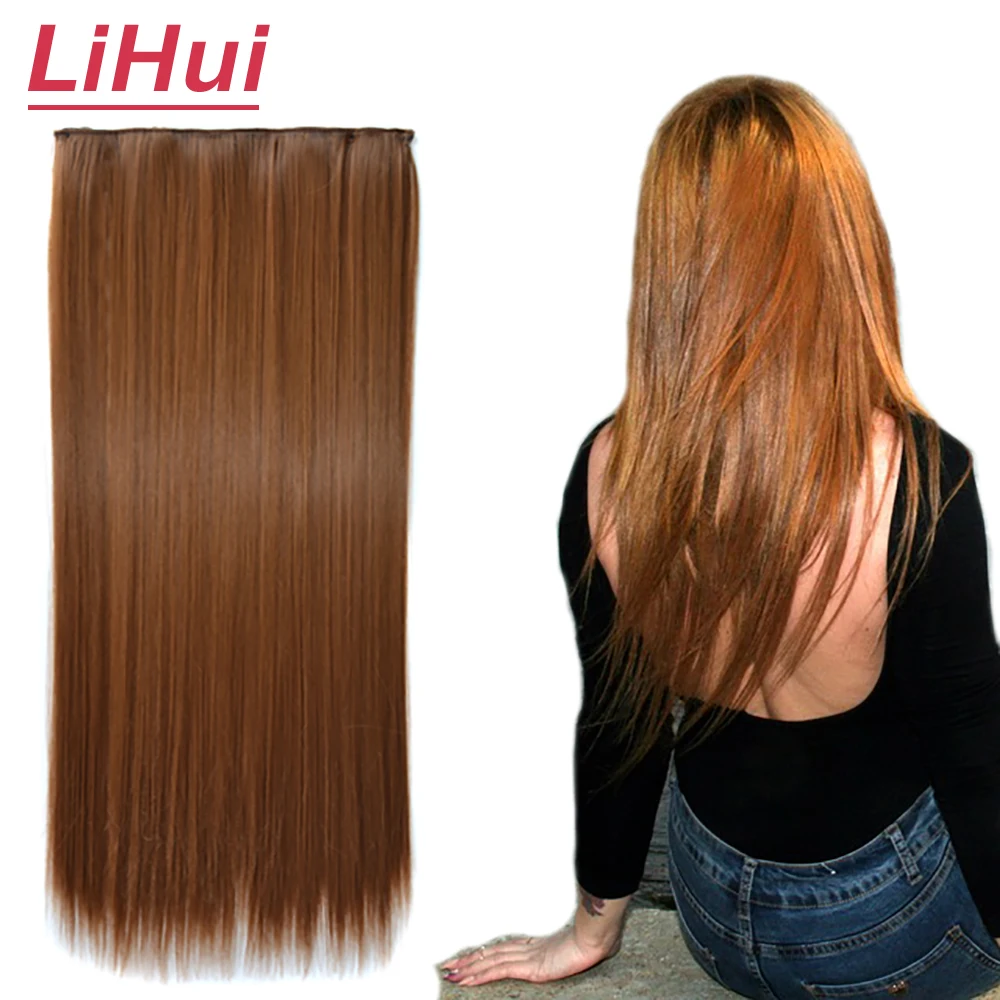 LIHUI 60 см длинные прямые женские накладные волосы на клипсах черные коричневые