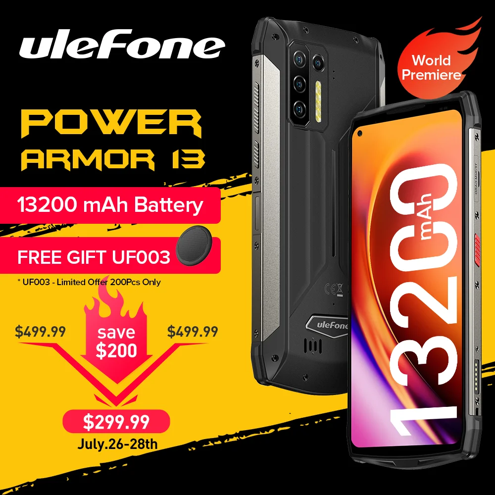 Ulefone Power Armor 13 13200 мАч Защищенный смартфон Прочный телефон 256 ГБ Android 11 Водонепроницаемый смартфон 6,81”Глобальная версия Мобильные телефоны NFC 48MP Камера 2.4G/5G WLAN