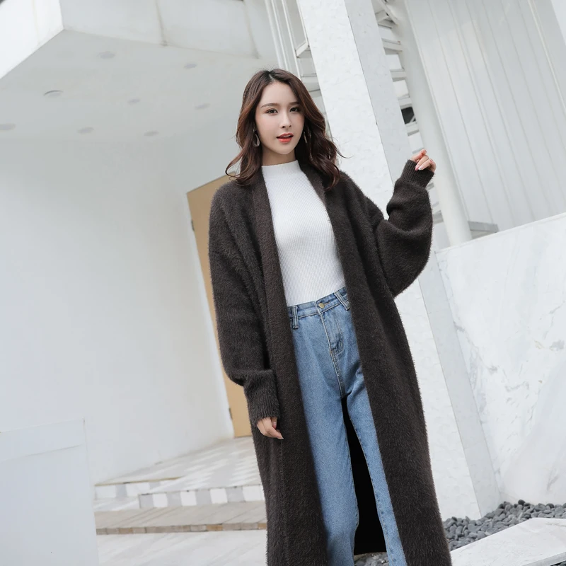 

Womens Casual Long Sleeve Split Open Cardigan Knit Long Cardigan New Sweater Women's Faux Mink Velvet Bat Sleeve Coat