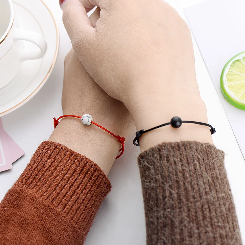 

2pcs/set Matte Lava Stone Natural Stone Bead Bracelet Red String Braiding Couple Bracelets for Men Women Wish Jewelry