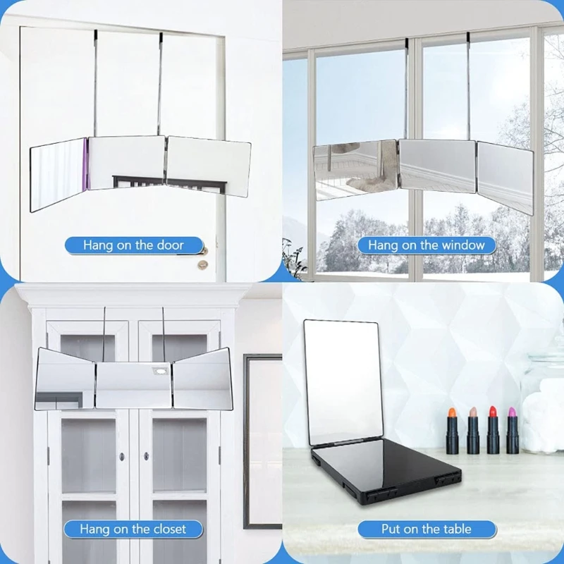 

Trifold Hair Cutting Mirror Self Styling Mirrors with Adjustable Height Telescopic Hook Makeup Tool