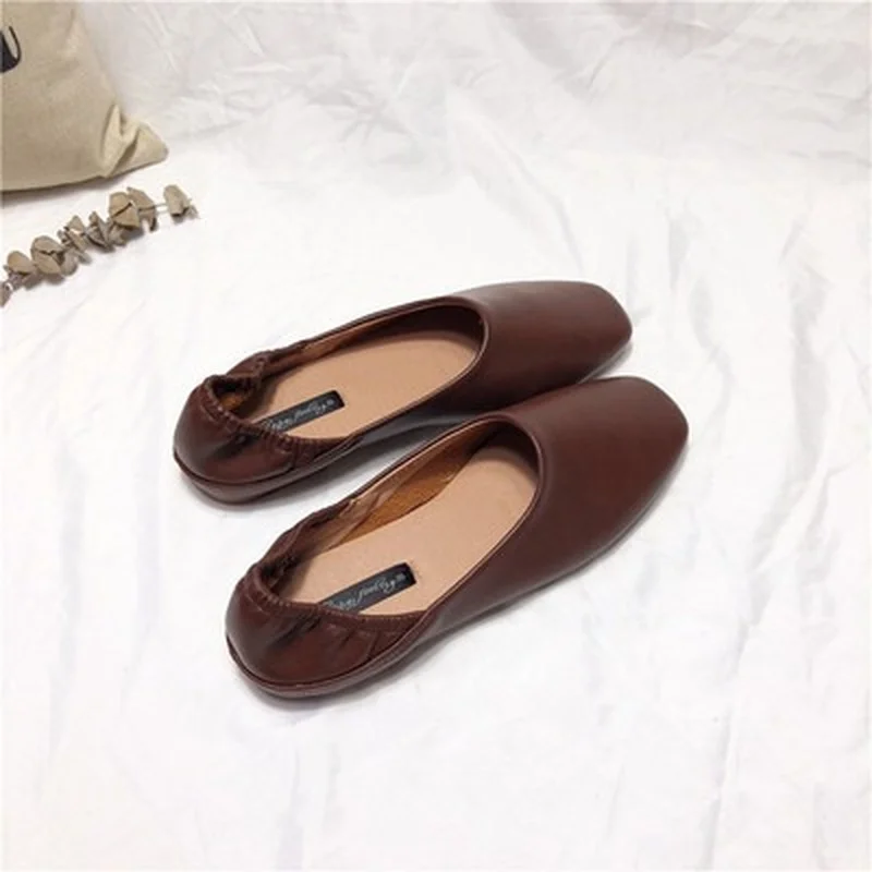 

PU Leather Shoes Woman Single Shallow Round Tow Spring Autumn Flats Shoes Contracted Comfortable Big Size 35-40 Womens Shoes