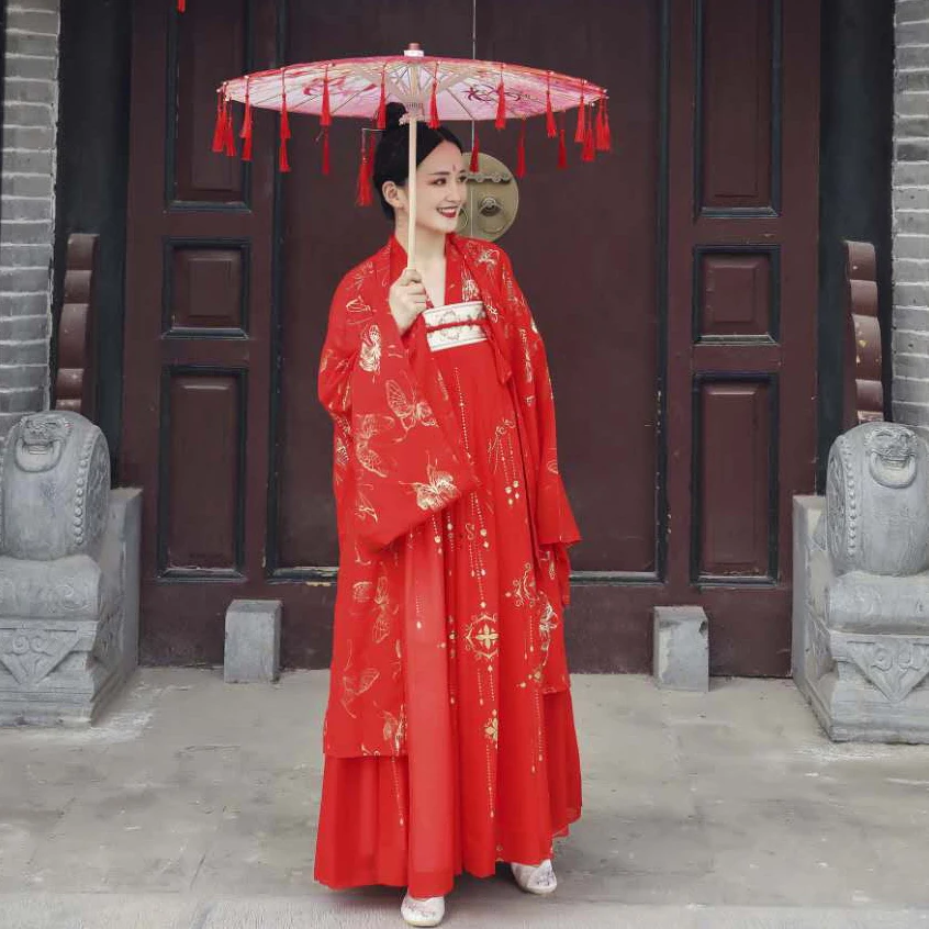 Фильм драма летние Hanfu для женщин Красный Юбка Феи Комплект в китайском стиле