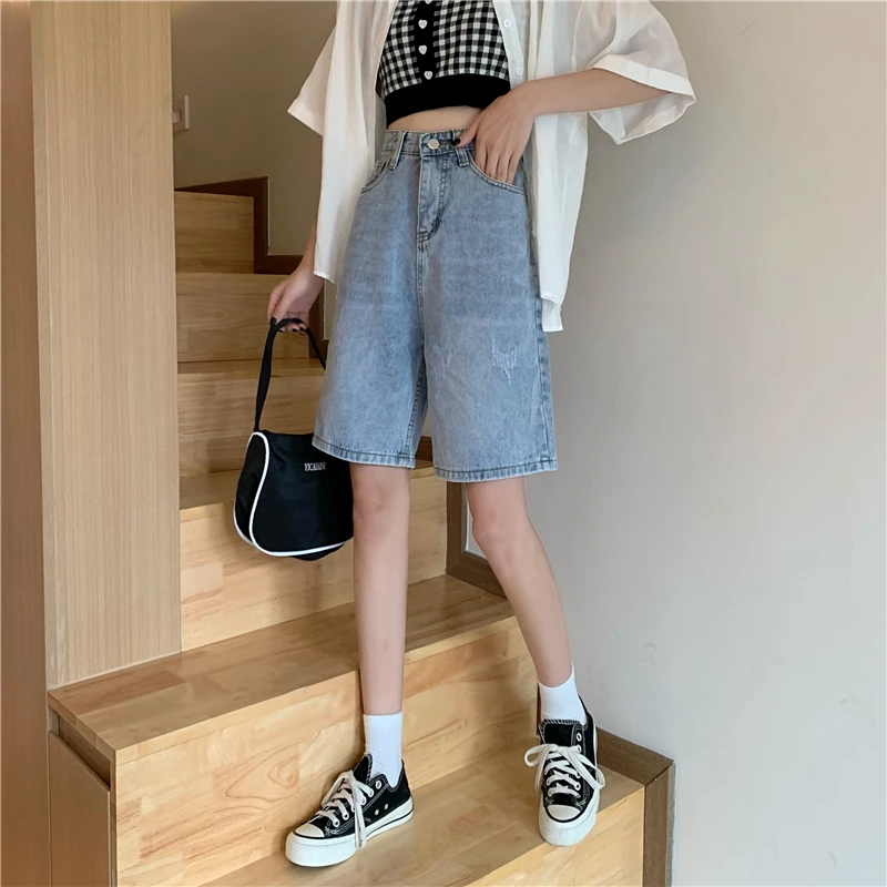 Summer women clothing shorts ulzzang Loose straight casual shorts student sports simple mujer wild harajuku denim jeans shorts
