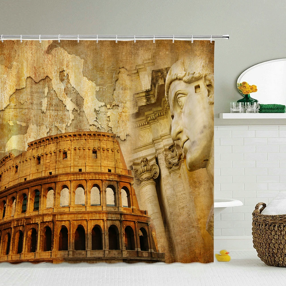 Ретро старая занавеска для душа Frabic ванной комнаты римское здание пейзаж