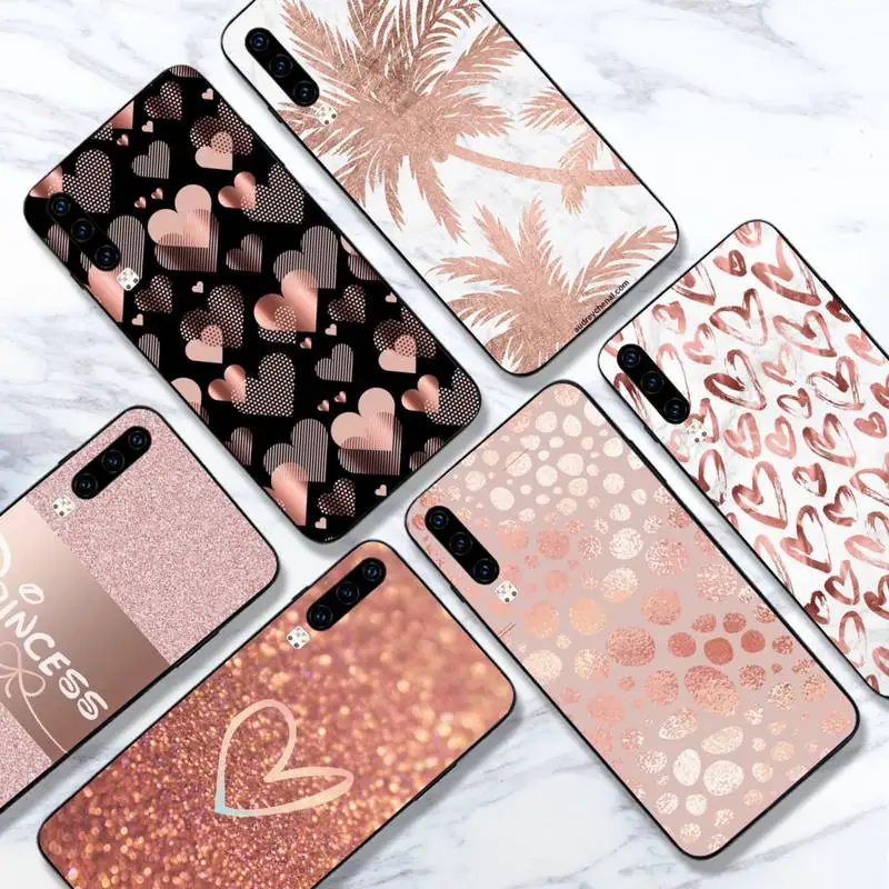 

Gold Rose Love heart pattern Phone Case For Huawei honor Mate 10 20 30 40 i 9 8 pro x Lite P smart 2019 nova 5t