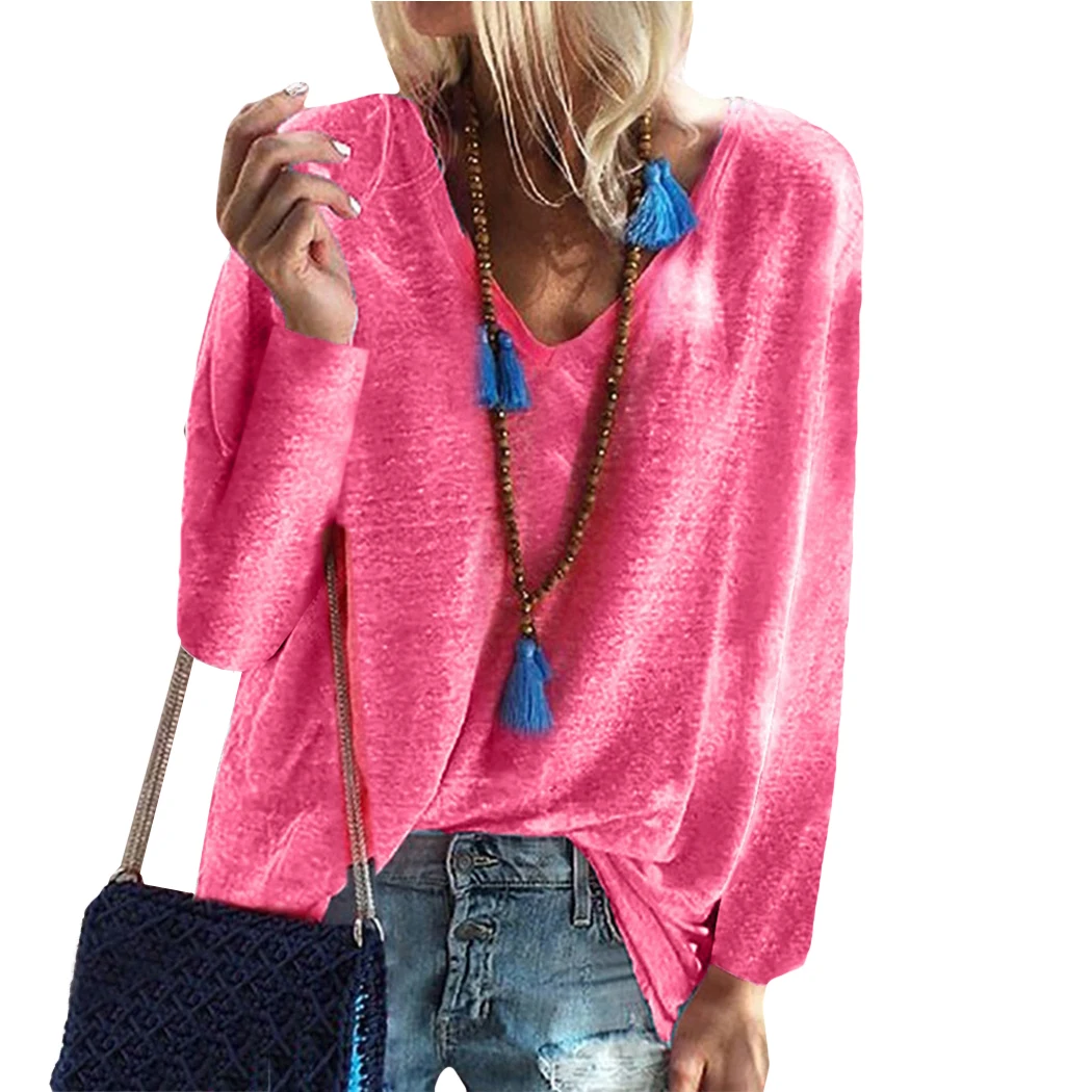 Осенняя Женская милая свободная футболка сахарного цвета с длинным рукавом и