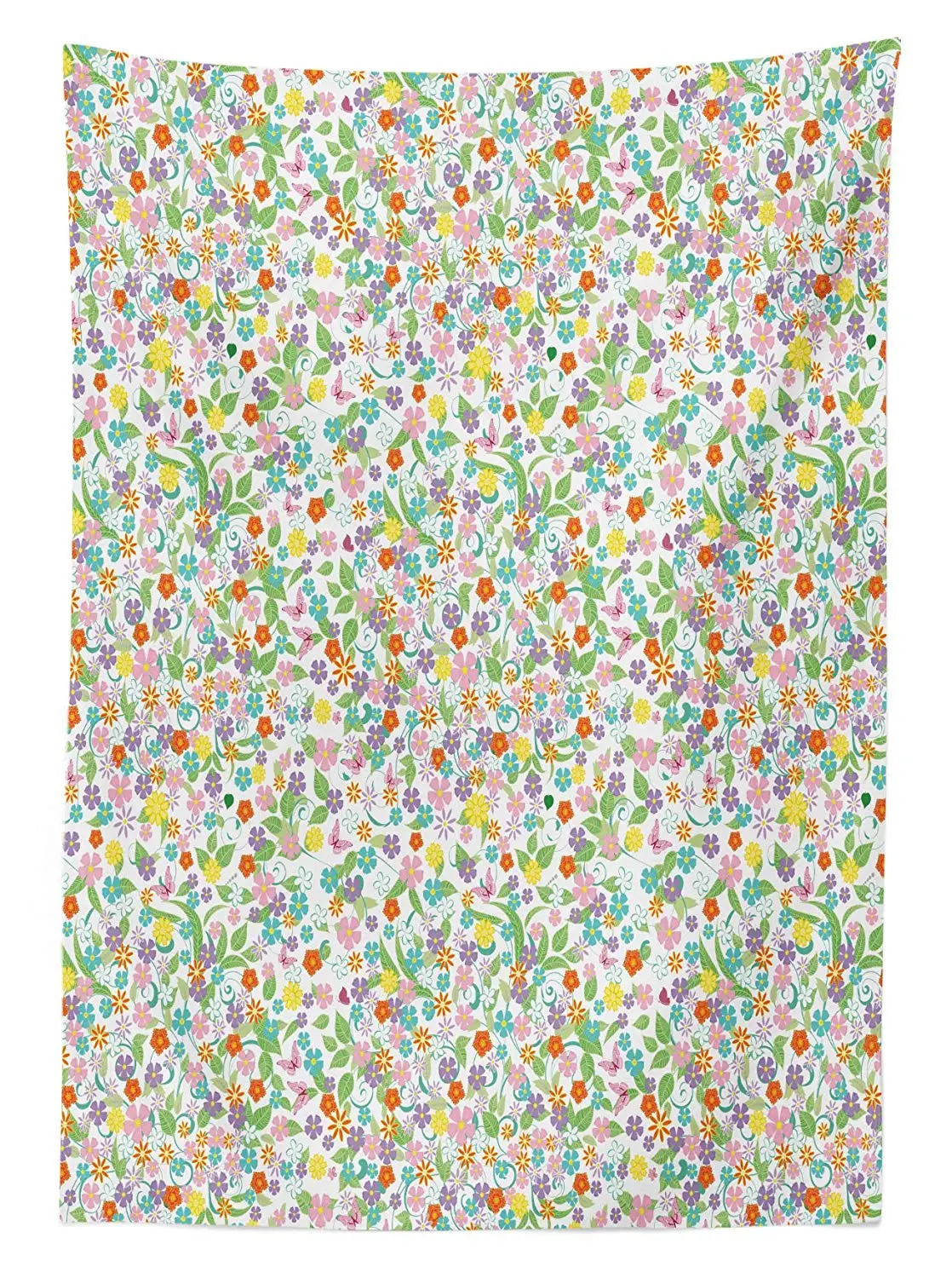 Spring Outdoor Tablecloth Ornamental Wild Summer Flowers Illustration with a Monarch Butterfly Detail Decor Table Cover | Дом и сад