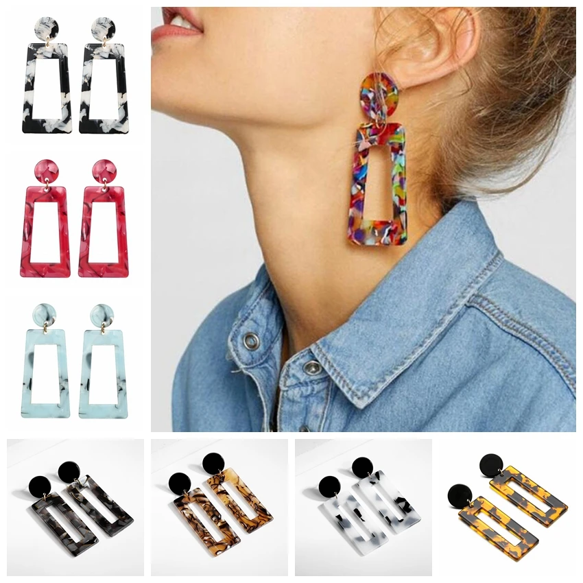 Женские преувеличенные индивидуальные цветные висячие Серьги из ацетата с