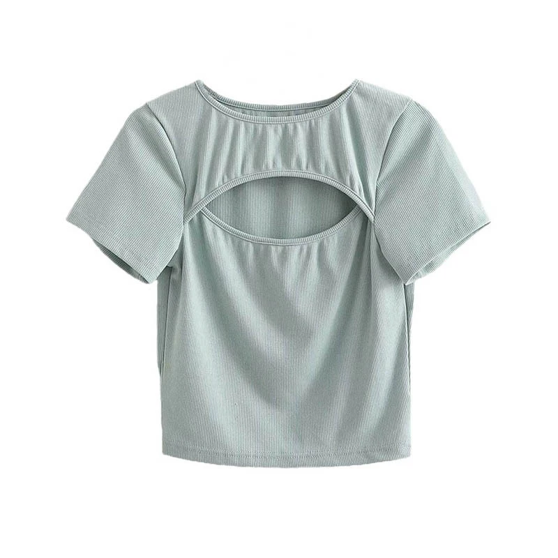 DOUJILI Летние Короткие футболки сплошного цвета с круглым вырезом как спереди короткий рукав 2021 новый топ футболки для женщин