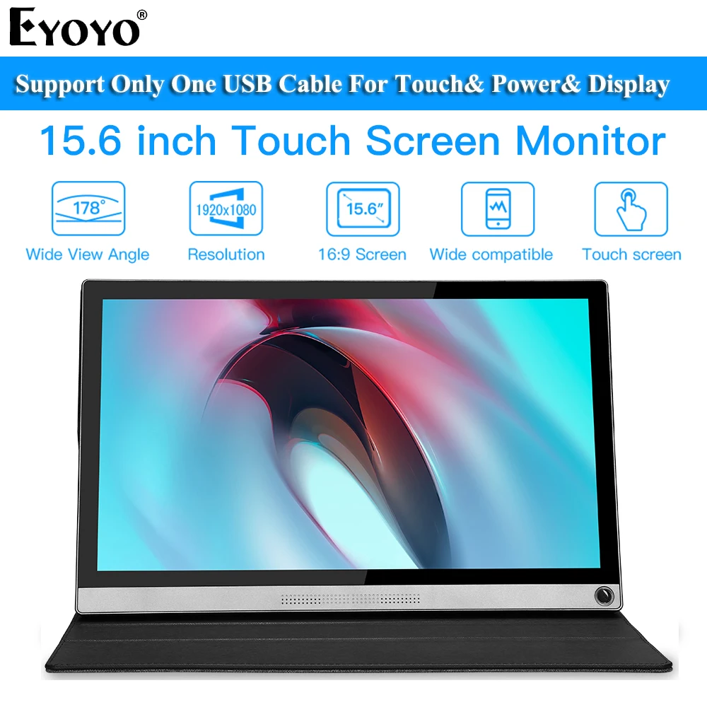 Eyoyo IPS портативный 15 6 ''ЖК сенсорный экран игровой монитор FHD HDMI USB Type C 1080p