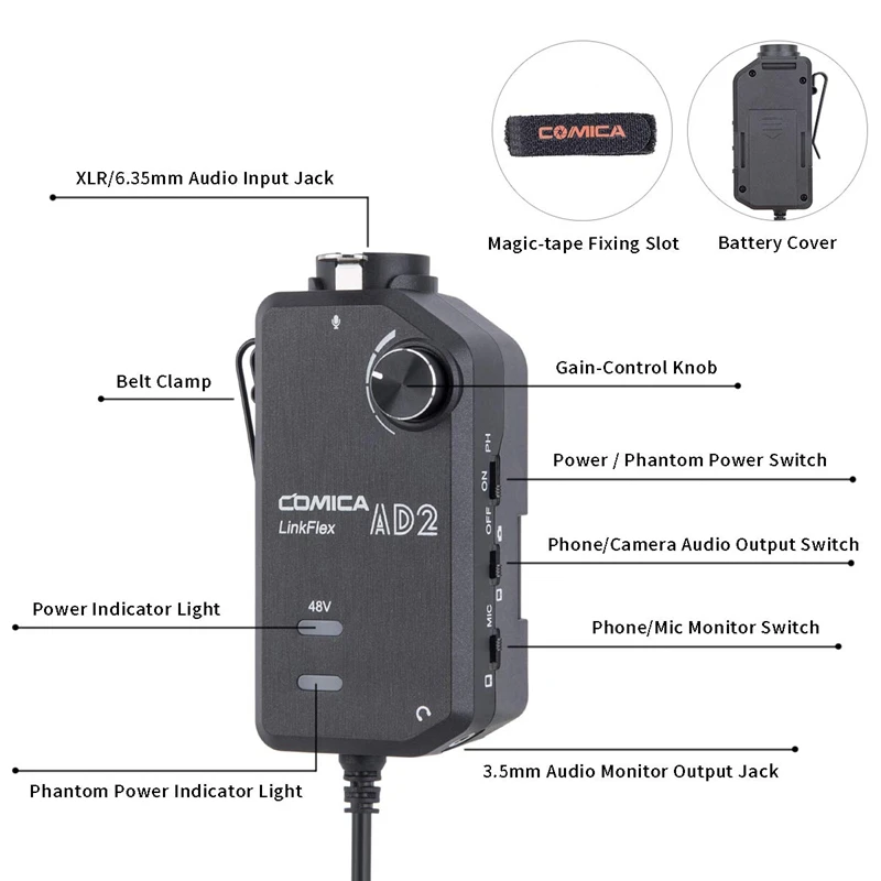 Адаптер микрофона Comica AD2 LINKFLEX XLR 6 35 мм 48 В Phantom адаптер интерфейса гитары для