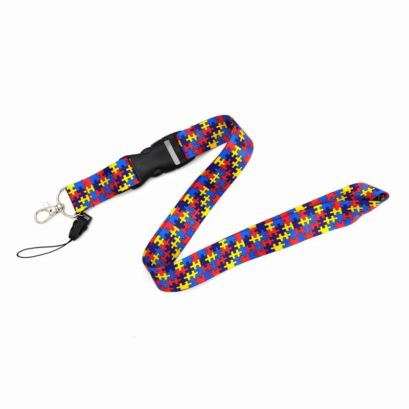 Двусторонний цветной шнурок с рисунком пазлов для ключей брелоки телефона бирка