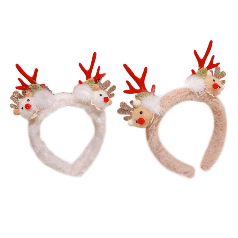 

Cute Christmas Deer Horn Shape Plush Hair Hoop Women Makeup Headband for Festival Party Performance Hair Accessories