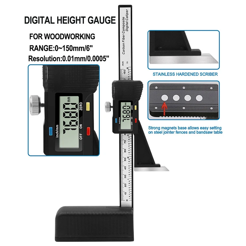 

Digital Caliper 6 inch Electronic Vernier Caliper Micrometer Digital Ruler Measuring Tools 150mm 0.1mm Caliper Altimeter Display