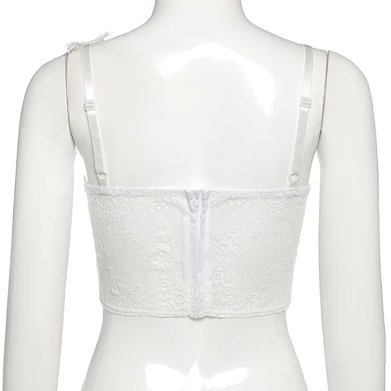 

White Lace Trim Bralette Cami Top Corset Y2K Transparents Spaghetti Strap Crop Tops E-girl Aesthetics Outfits Slim Fit Clothes