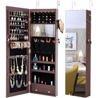 two colors fashion simple jewelry storage mirror cabinet with led lights can be hung on the door or wall