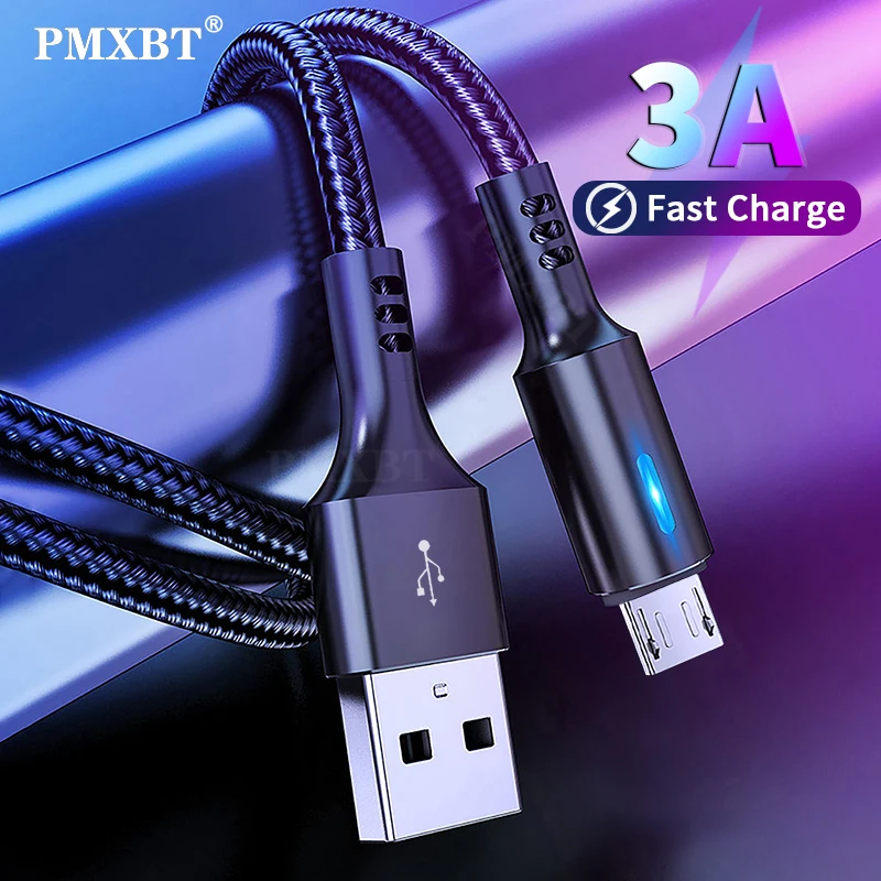 

3A Fast Charging Cbles Micro USB Type C Cable For Samsung S20 Xiaomi mi9 8 Huawei p20 Android 2m Mobile Phone Charger Kable Cord