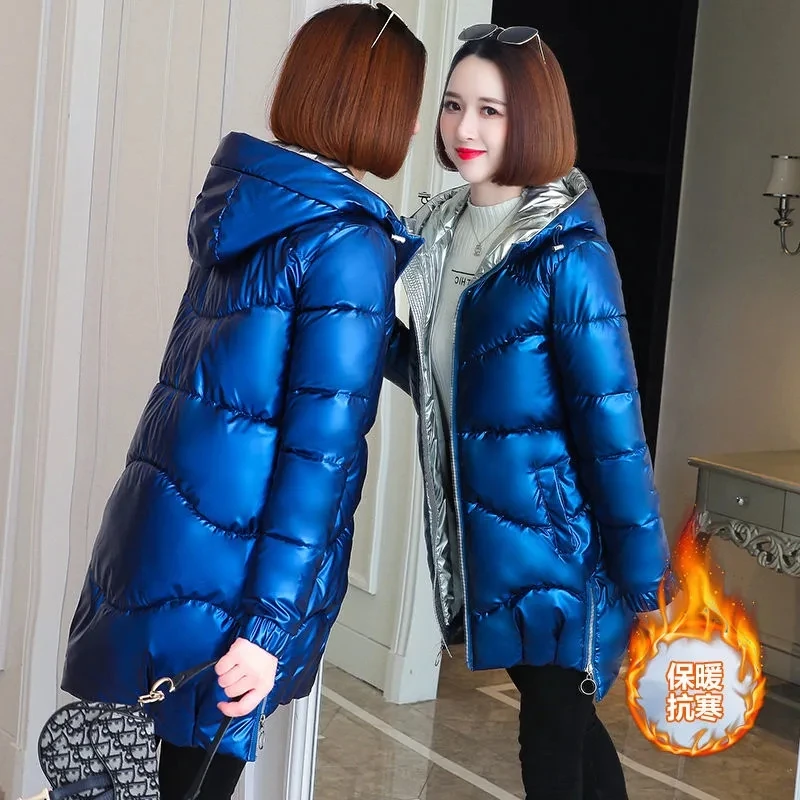 Women No Wash Bright Cotton-Padded Jacket 2021 Female Korean Mid-Length Coat Winter Loose Colorful Hooded Down Cotton JacketA118