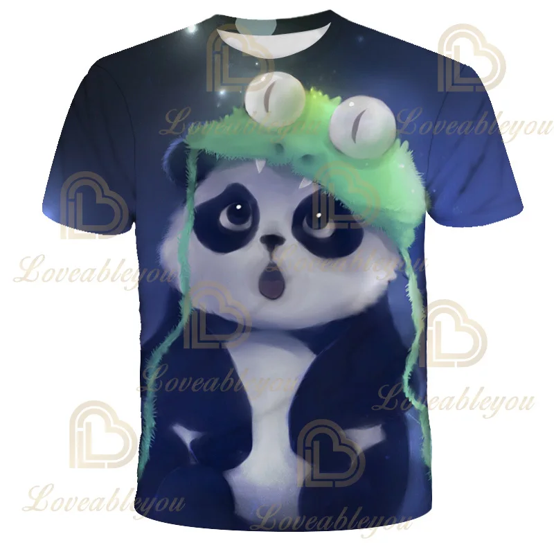 

Summer T shirt Men Streetwear Round Neck Panda Short Sleeve Tees Tops Kawaii Animal Male Clothes Casual 3D Print Tshirt