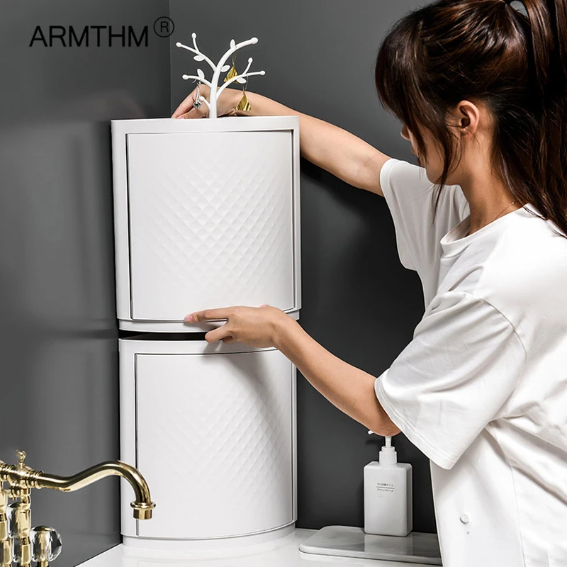 rotatable triangle corner cabinet lockers kitchen wall hanging dustproof shelf bathroom storage waterproof bathroom accessories free global shipping