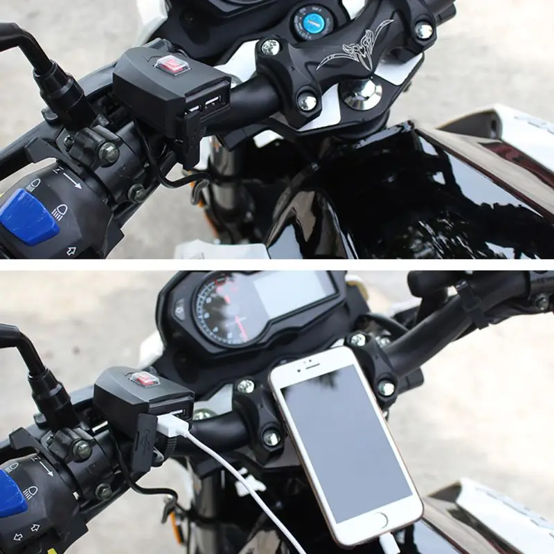 10 V-80 V Водонепроницаемый велосипед с электроприводом мотоцикл на руль Dual USB Зарядное устройство Мощность адаптер с вкл/выкл переключатель для мобильного телефона gps