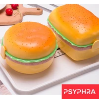 new cute hamburger double tier lunch box burger box bento lunchbox children school food container tableware set with fork kids