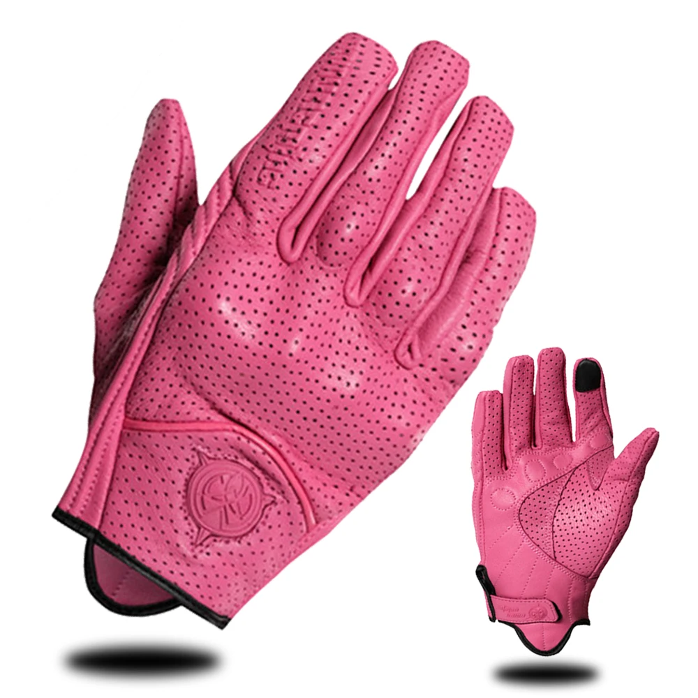 Женские мотоциклетные перчатки для сенсорного экрана розовые кожаные езды на