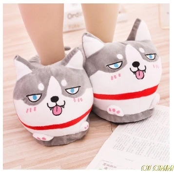 

Husky shoes funny dog slippers couple home warm cotton slippers home plush floor slippers bag with shoes non-slip warm shoes
