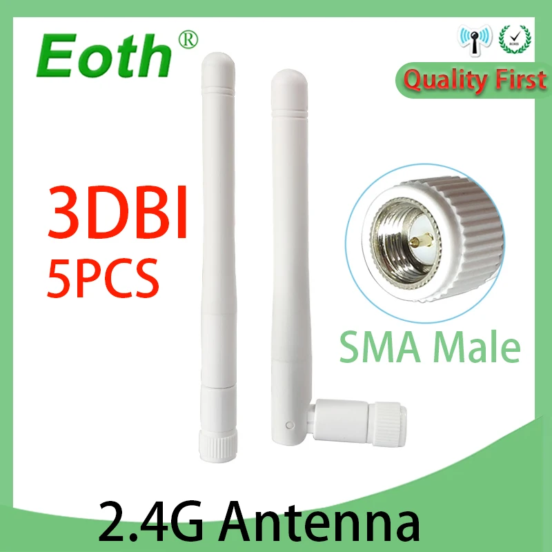 

EOTH 5PCS 2.4G wifi Antenna 3dbi SMA Male connector Aerial 2.4GHZ antena wi fi antenne White antennas Wireless wi-fi Router