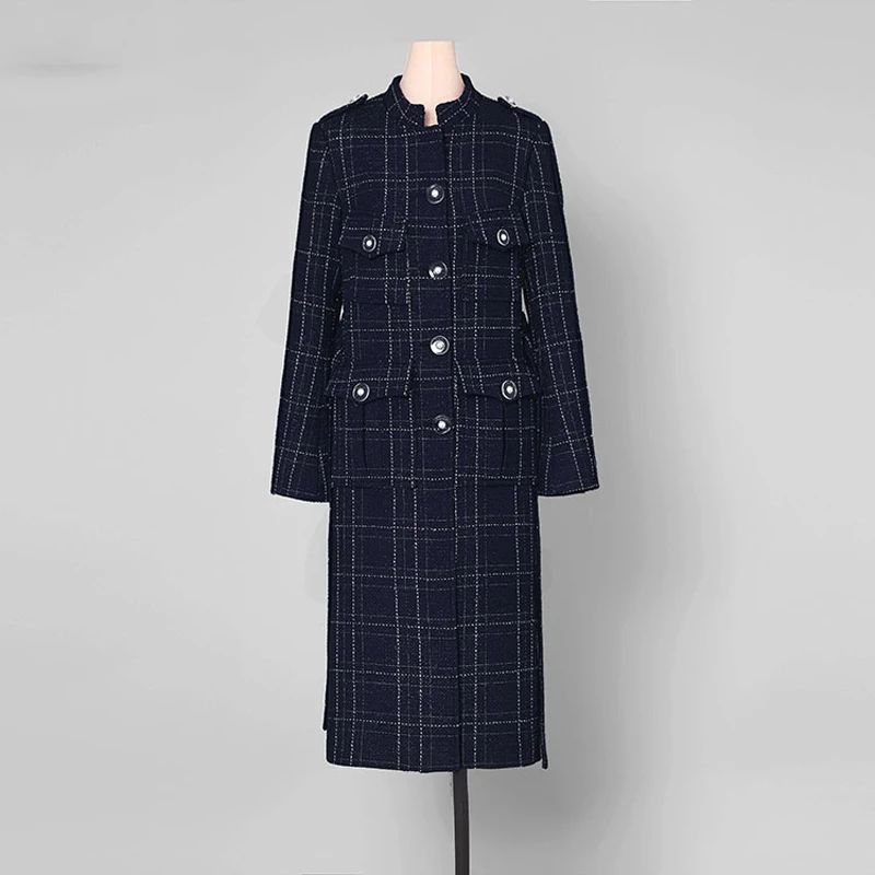 Новое поступление Мода 2019 осенние женские пальто клетчатый узор длинный рукав