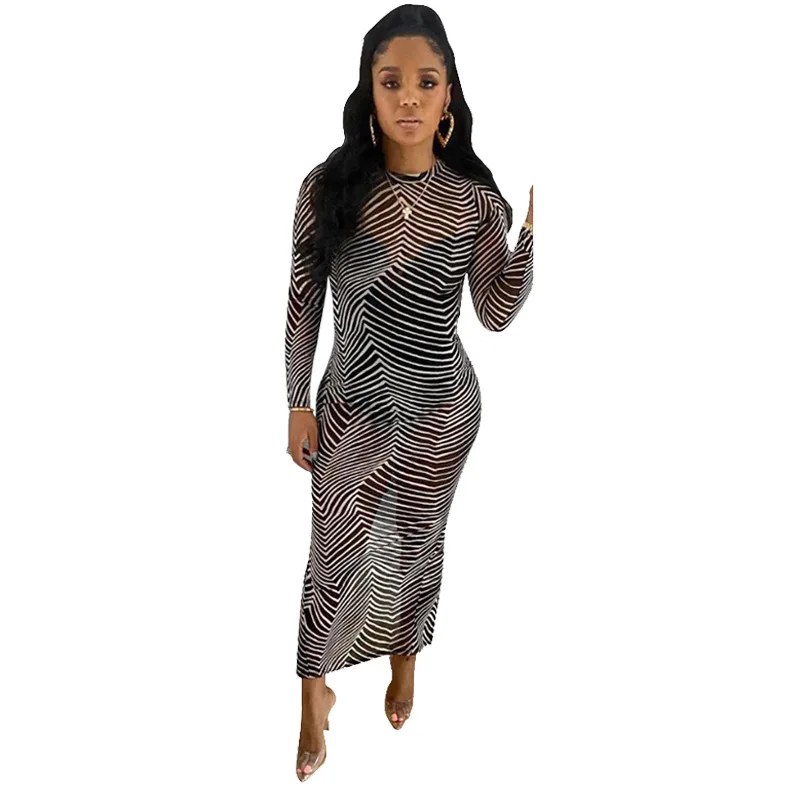 

K9589 2020 New Style Sexy Floral Printed Dress AliExpress Popular European and American Striped Nightclub Skirt