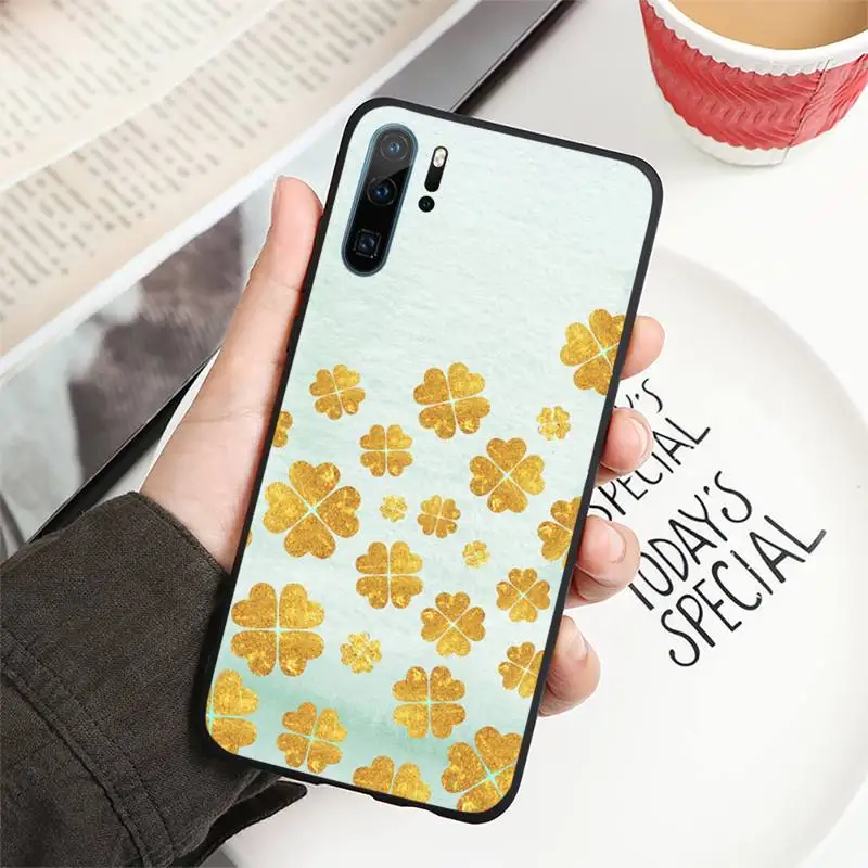 

Gold Four leaf clover pattern Phone Case For Huawei honor Mate P 10 20 30 40 i 9 8 pro x Lite smart 2019 nova 5t