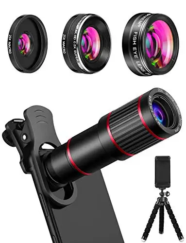 

Phone Camera Lens Kit 9 in 1, 20X Telephoto Lens, 205 Fisheye 0.5X Wide Angle 25X Macro fit with iPhone 8 7 6 6s Plus X XS XR S