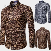 man club leopard print shirt high quality long sleeve shirt social man casual party shirt