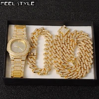watch chainbracelet hip hop bling iced out crystal 15mm cuban paved rhinestone miami zircon mens necklaces choker jewelry