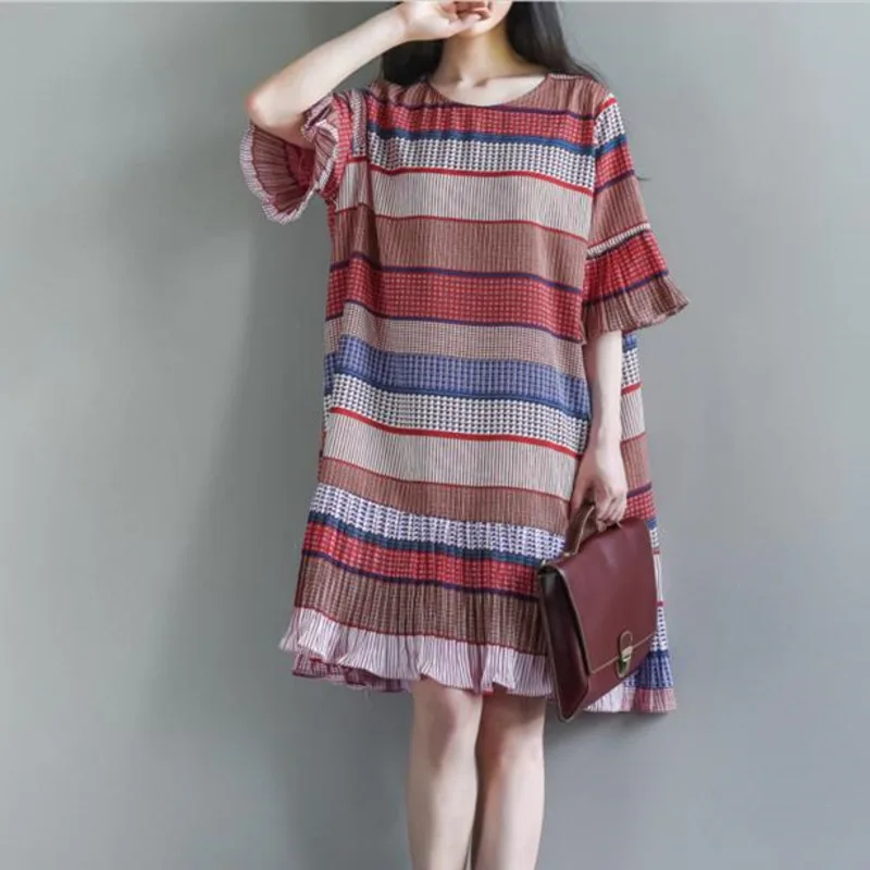 #0122 летнее винтажное пляжное плиссированное платье женское лоскутное ретро в