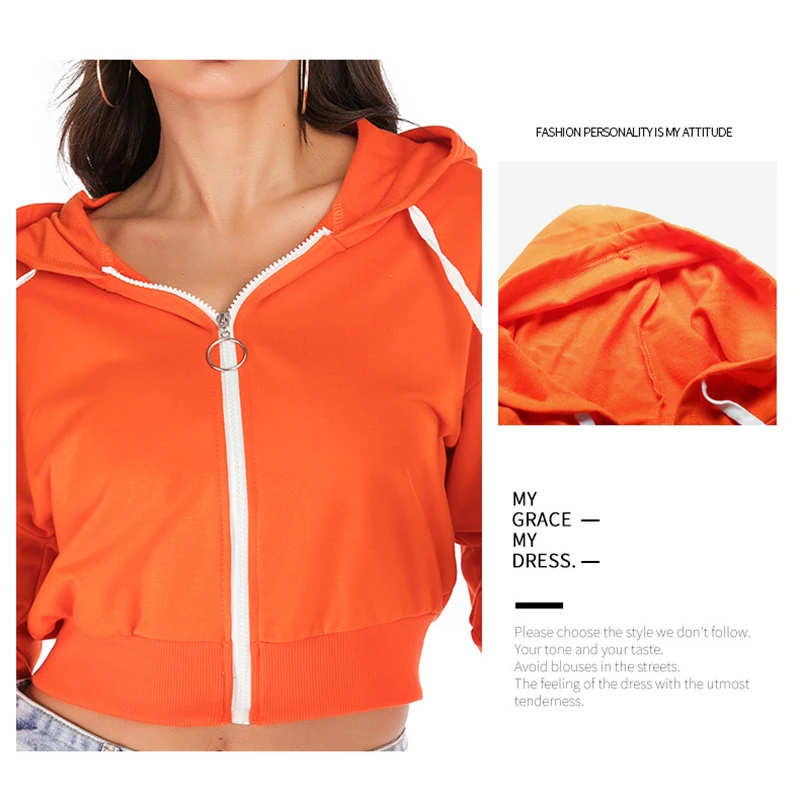 

Women Tops Coat Solid Color Hooded Long Sleeve Zippered Cardigan Tops Hoodies Jacket for Spring Autumn TC21