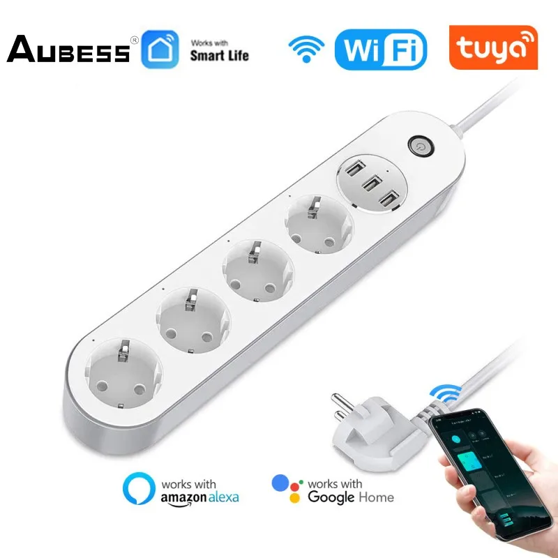 

Умный удлинитель Aubess с Wi-Fi, 4 евророзетки, 3USB-порта для зарядки, таймер, управление через приложение, работа с Alexa Google Home