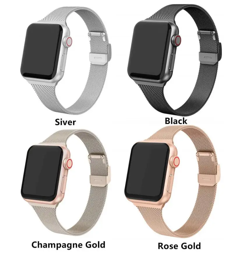 

Milanese Strap For apple Watch 5 Band 44mm Band 40 Slim Metal Bracelet Black Stainless Steel Adjustment4 3 2 40 38mm Accessories