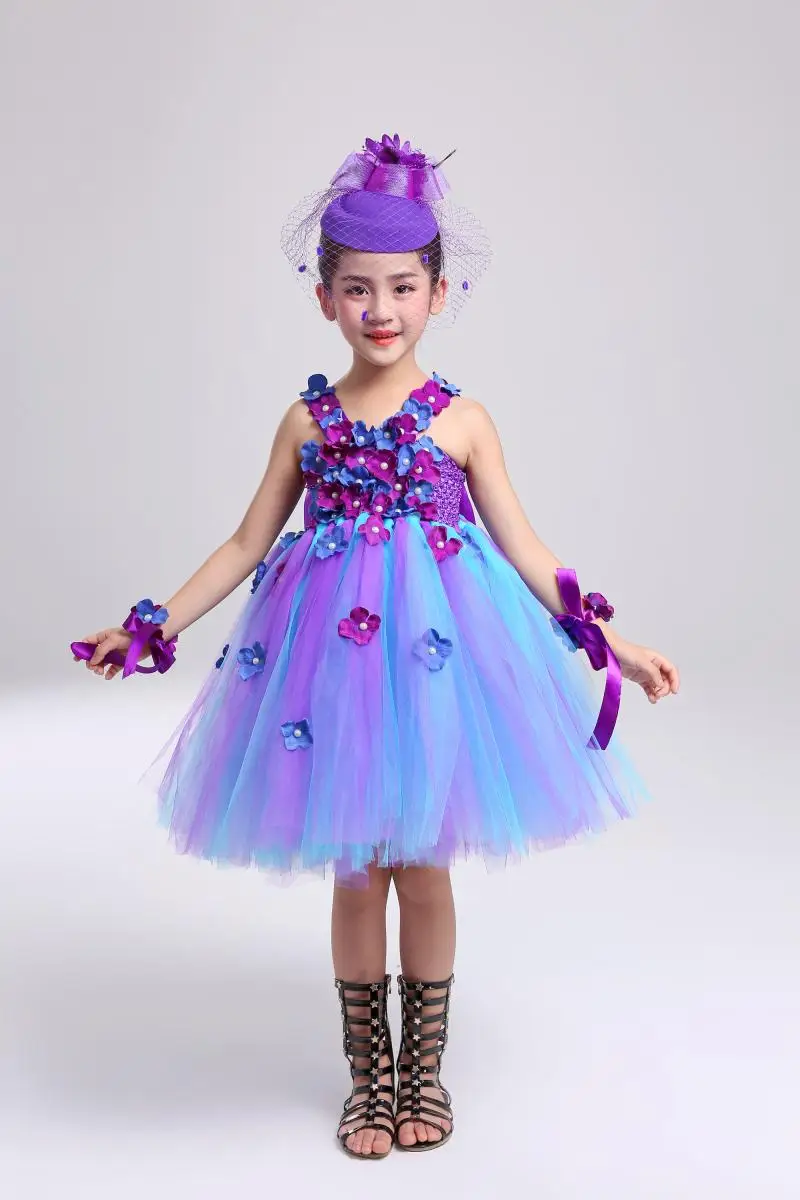Фиолетовые пышные платья с павлином для девочек Вечерние платья-пачки цветочным
