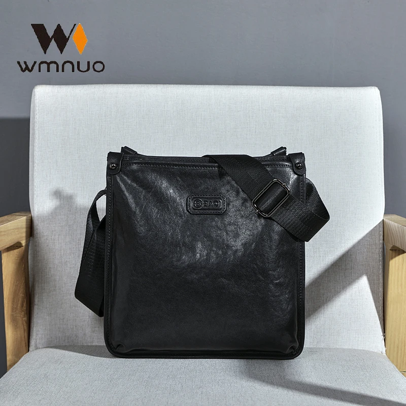 Wmnuo Single Shoulder Bag Men Vertical Korean Real Cow Leather Handbag For Male Big Capacity Ipad Crossbody Messenger Bags