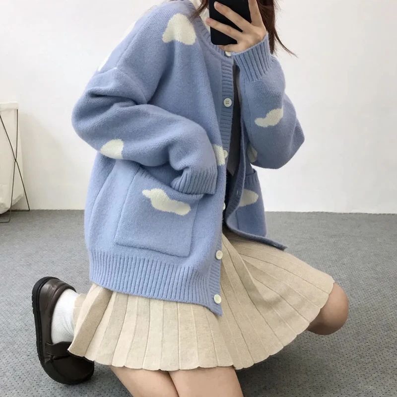 Корейский облачный свитер пальто 2020 осень зима длинный рукав вязаная куртка