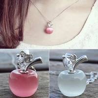 girl apple shape faux opal cubic zirconia silver plated pendant for necklace