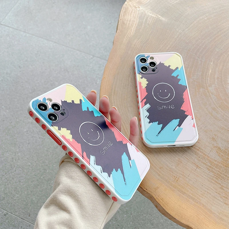

Graffiti Smiley Protection phone case For iPhone 11 12 pro Max x xs max XR 7 8 Plus shell keep happy expression soft back Cover