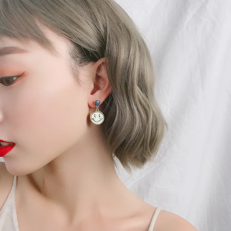 Корея Dongdaemun осветляющие блестки Смайлик Серьги в виде лица женские милые